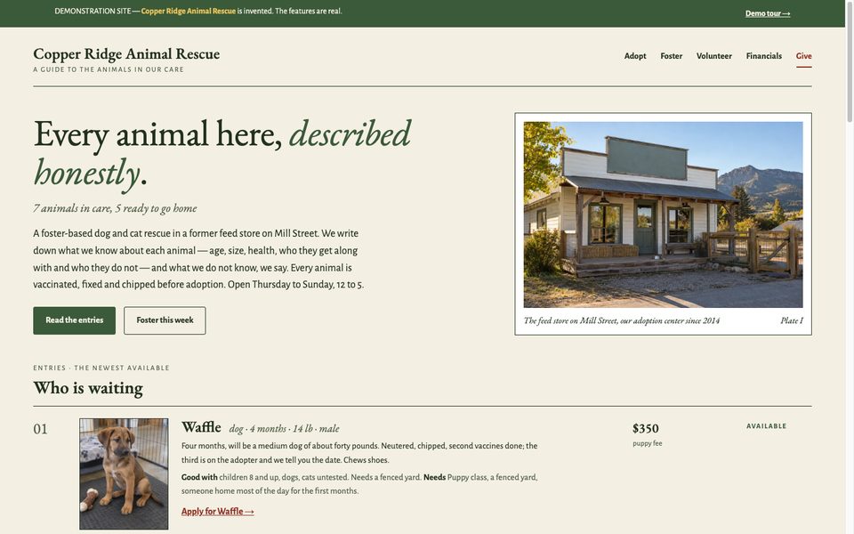 Copper Ridge Animal Rescue home page