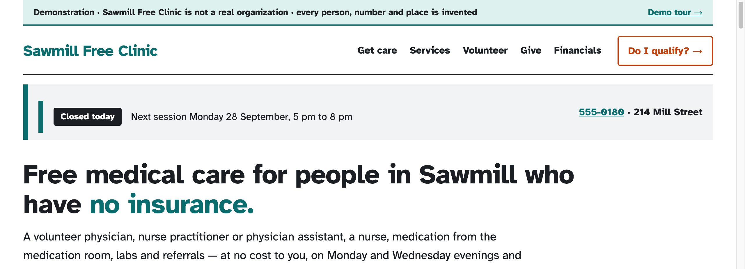 The Sawmill Free Clinic home page