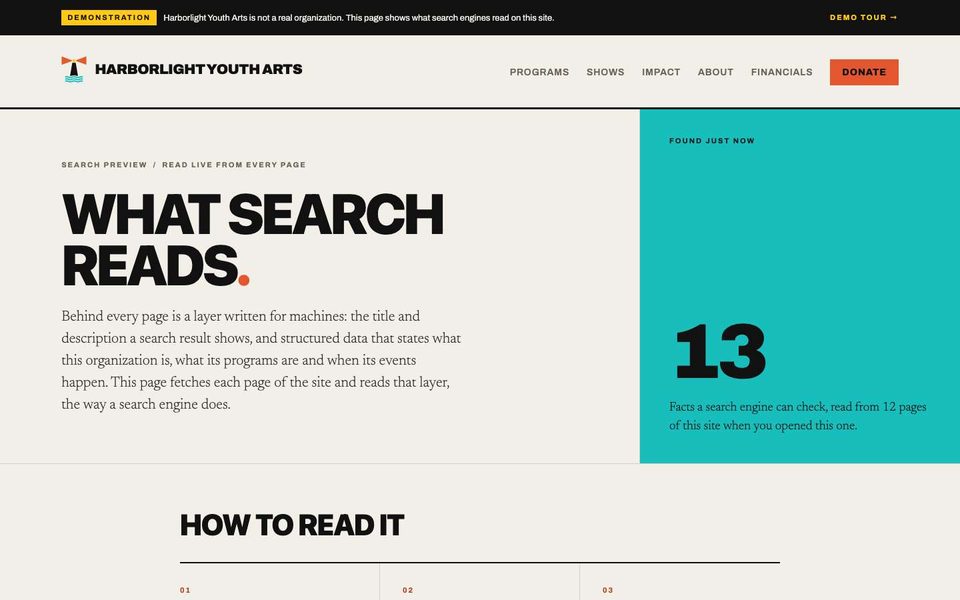 The search-preview page: 'What search reads', with a count of pages and how to read each row