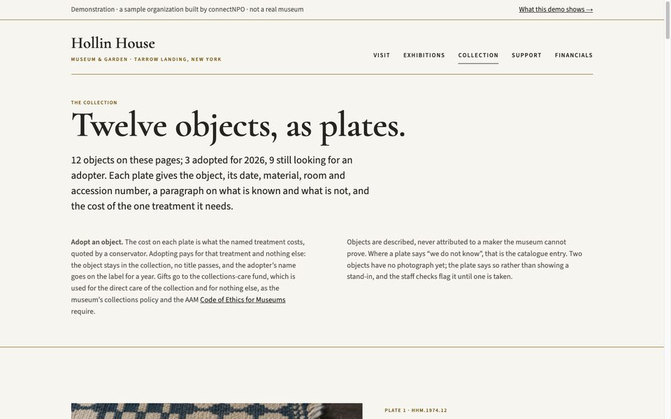 The Collection page: twelve objects as plates
