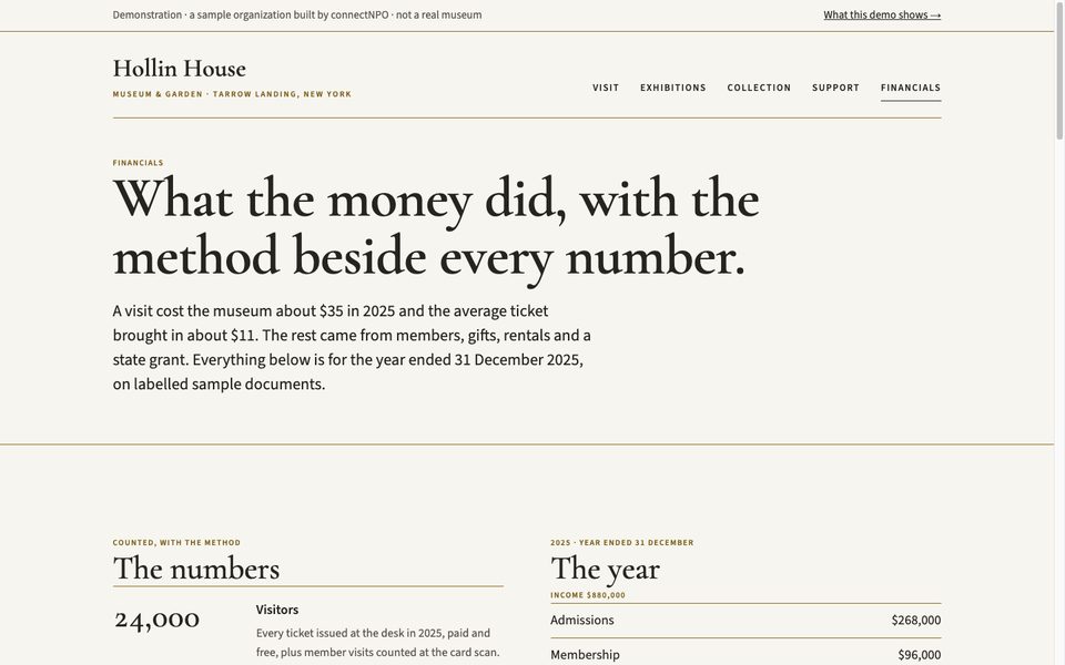 The Financials page: the numbers and the year