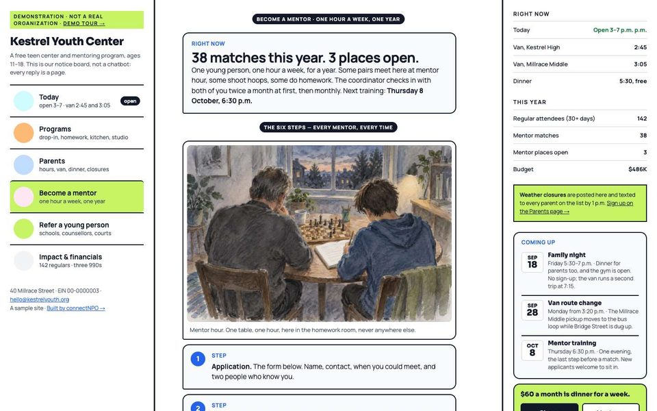 The Become a mentor page