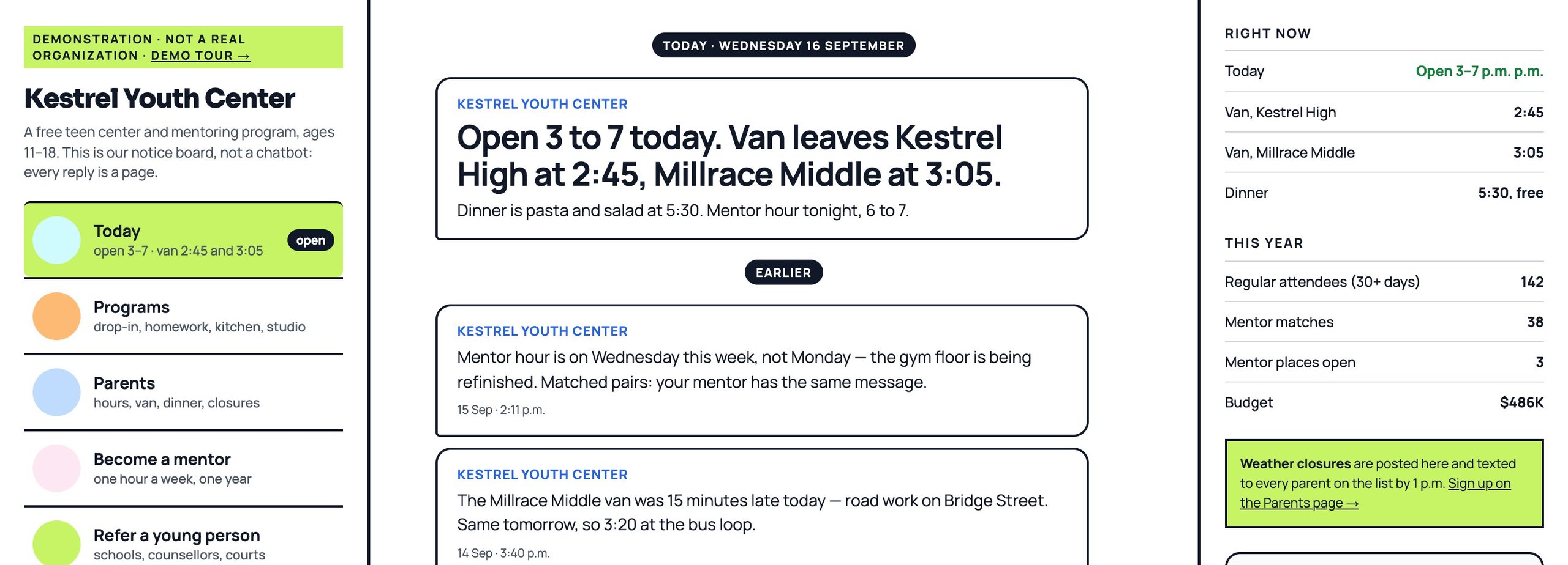 The Kestrel Youth Center home page