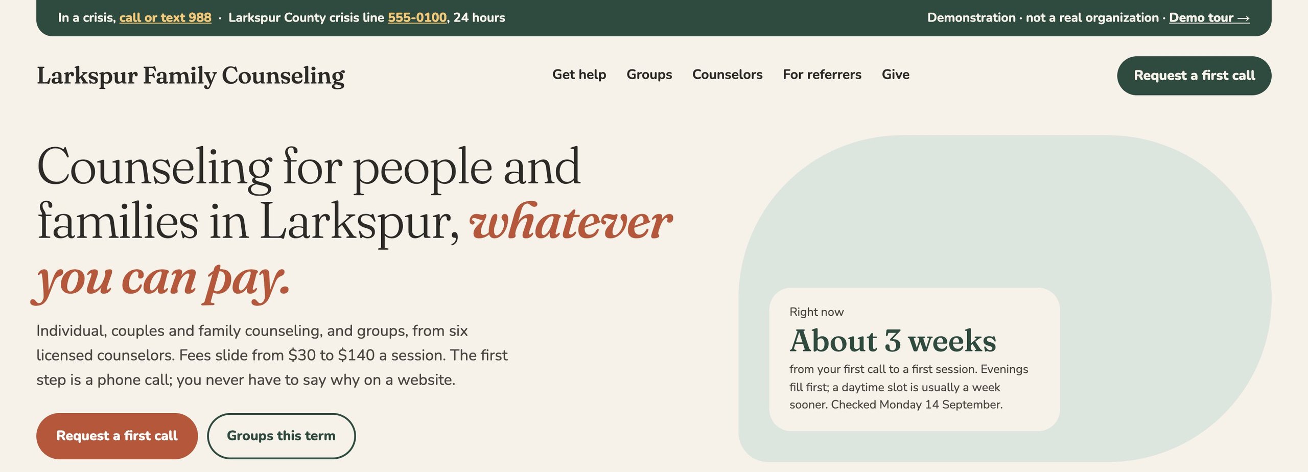 The Larkspur Family Counseling home page