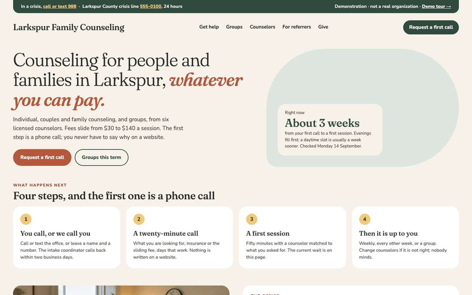 Larkspur Family Counseling home page