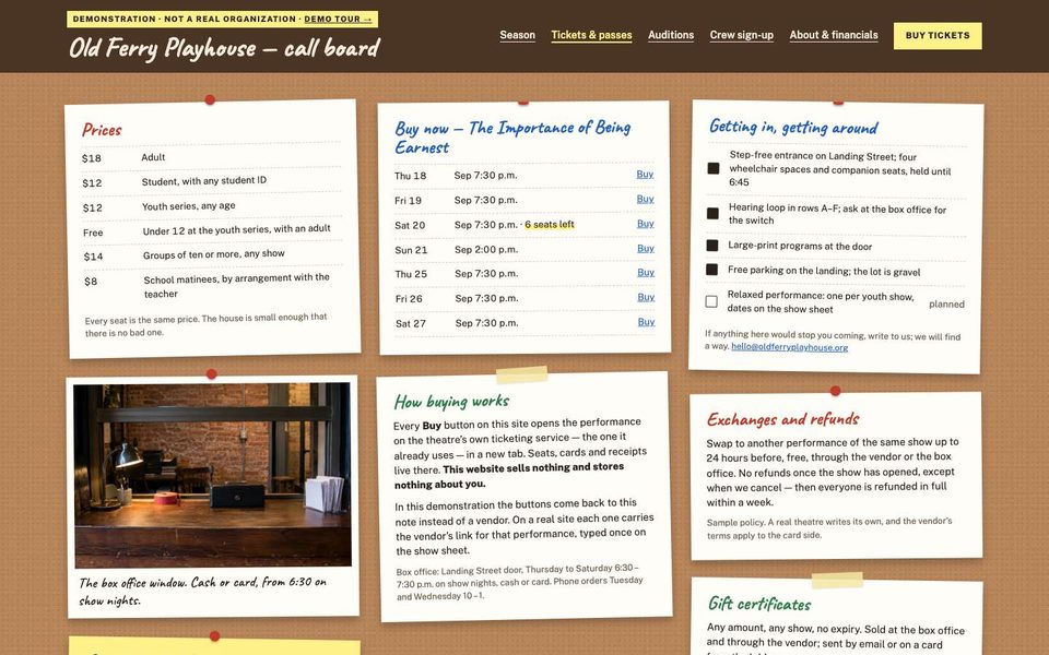 The Tickets page with the season-pass sheet