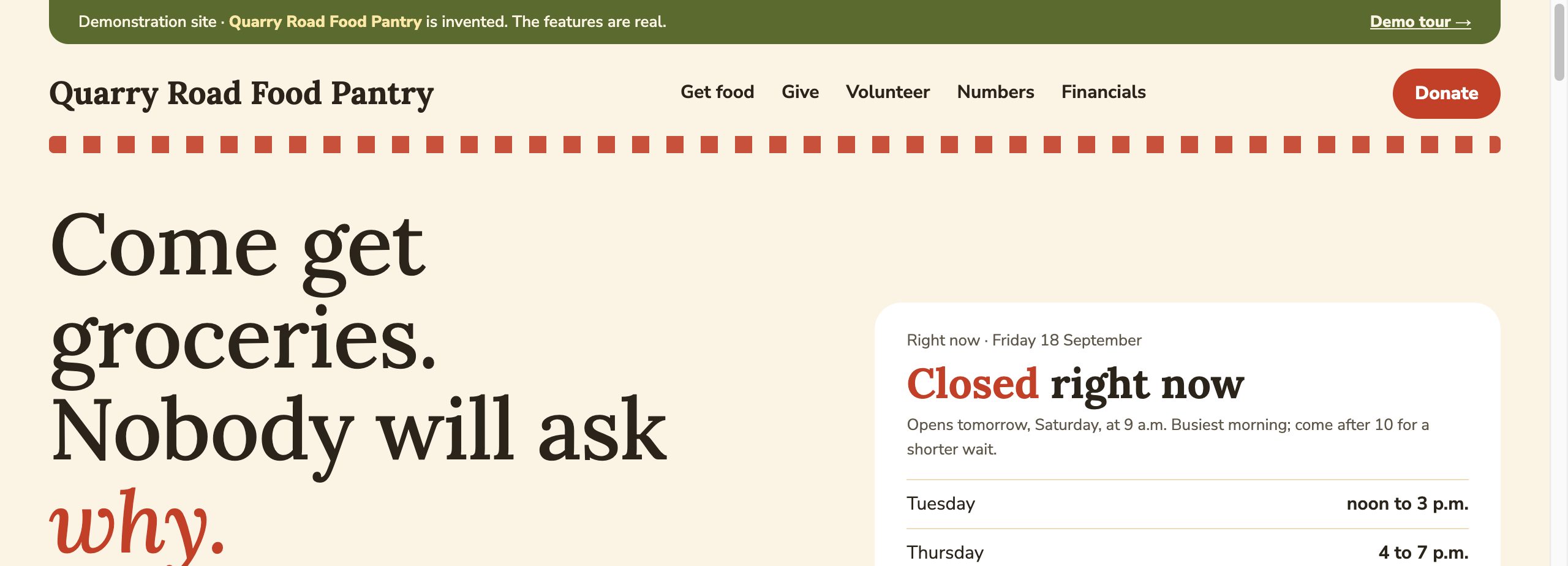 The Quarry Road Food Pantry home page