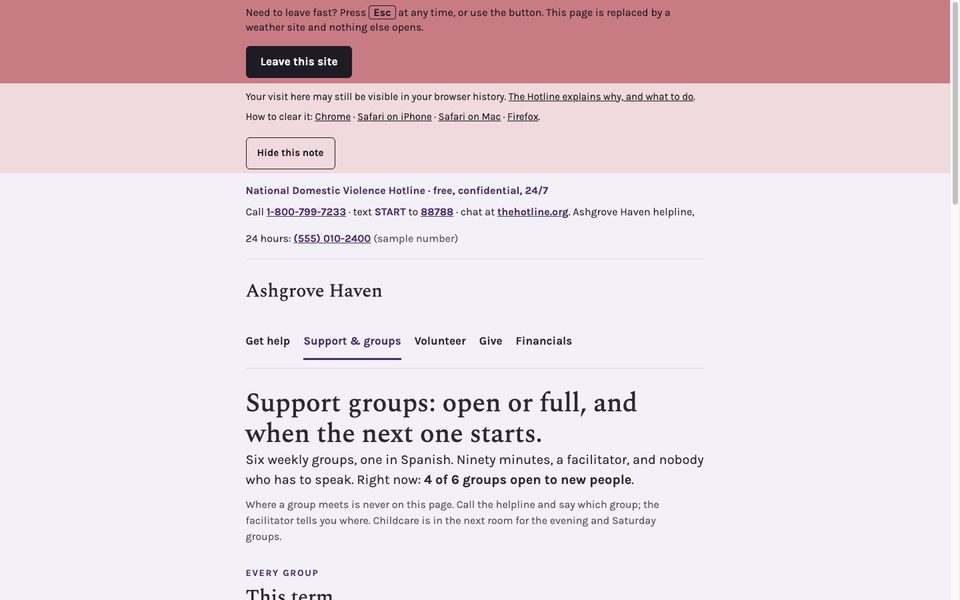 The Support & groups page