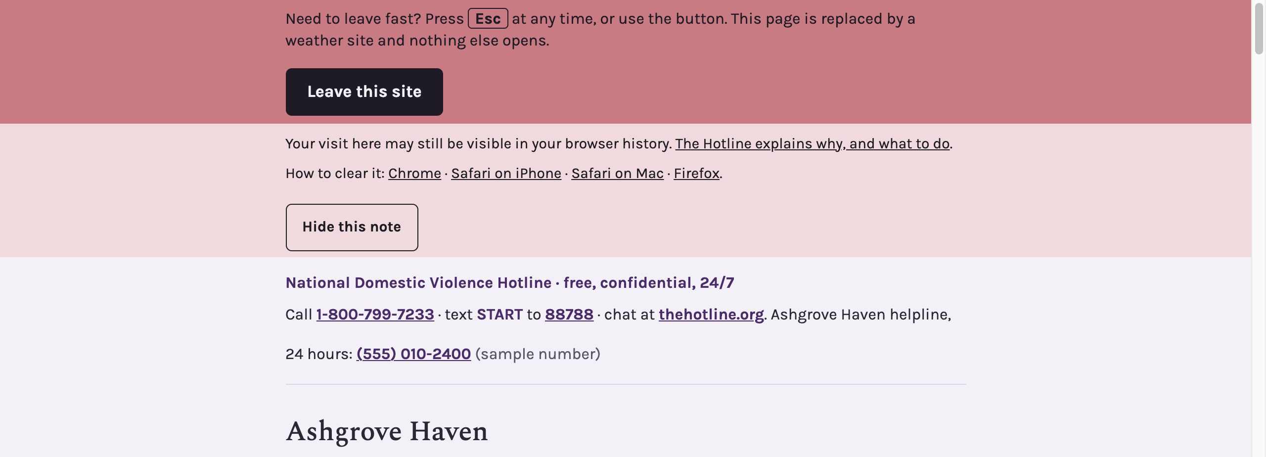 The Ashgrove Haven home page