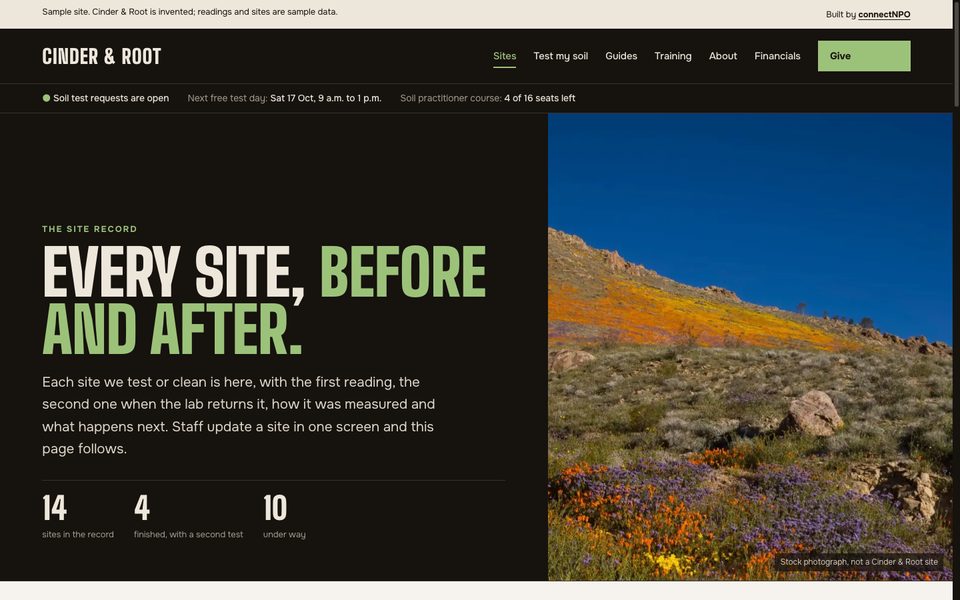 The Sites page with the stage filter